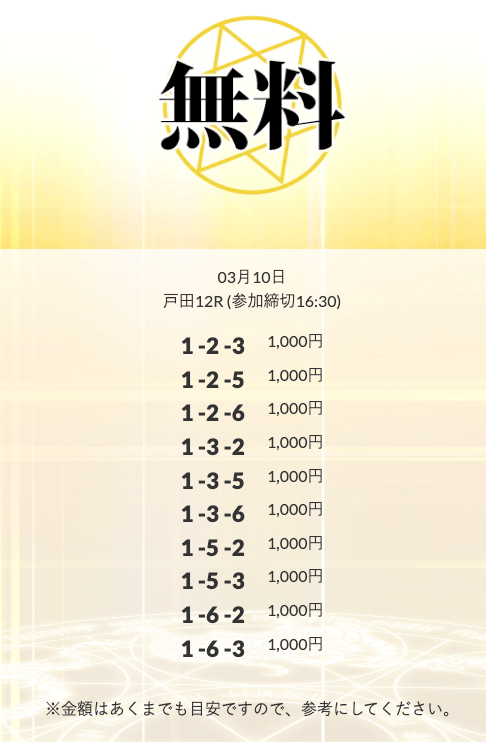 皇艇の無料予想買い目