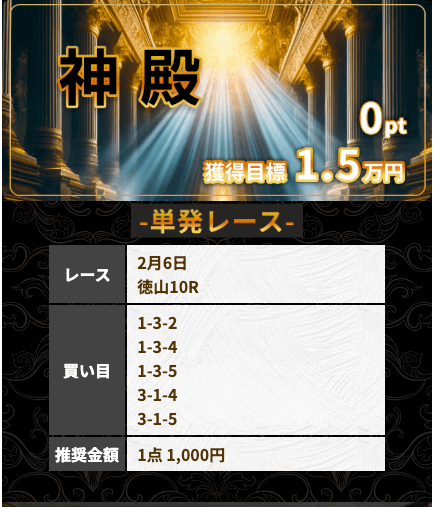 ボートリッチの神殿買い目