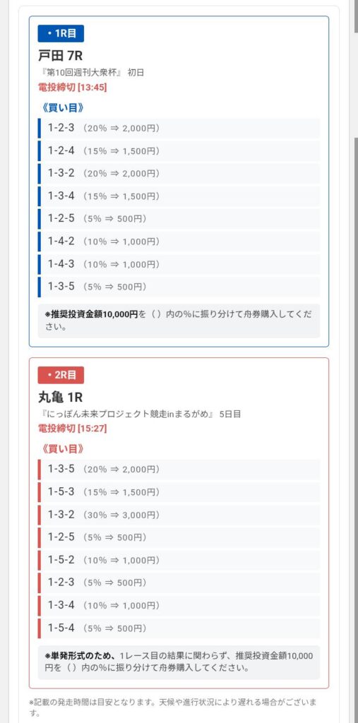 ボートプラスの無料予想買い目